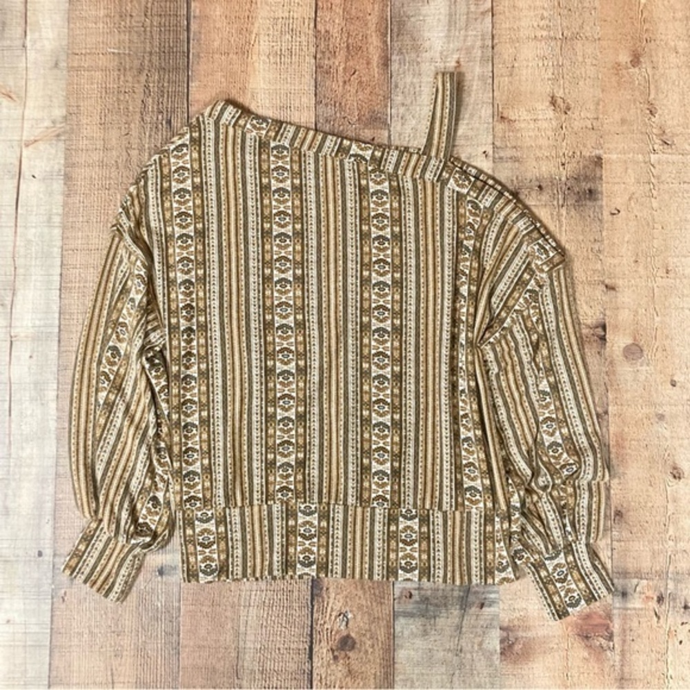 Daytrip Buckle Womens One‎ Shoulder Striped Medallion Blouse Brown Tan M